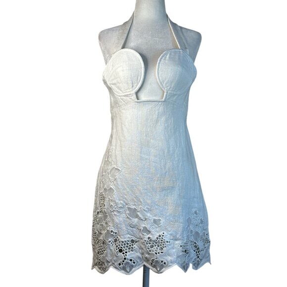Cult Gaia Kailani Dress in Off White 6 New Womens Halter Mini Linen - Picture 4 of 16